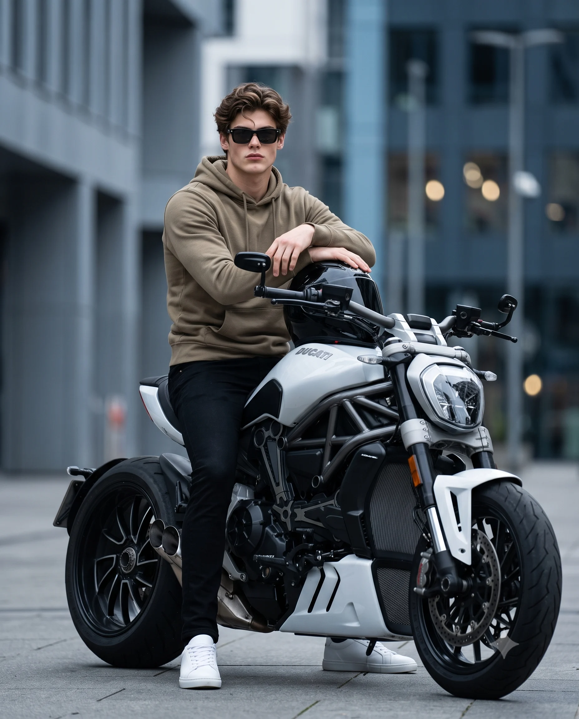 Man sits on motorcycle AI Photo Editing Prompt for Gemini